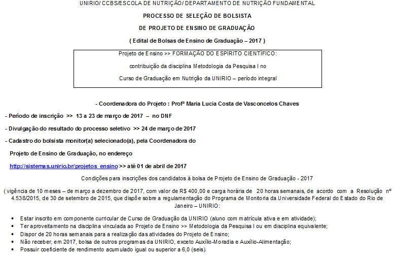 Projeto de Ensino  FORMAÇÃO DO ESPÍRITO CIENTÍFICO