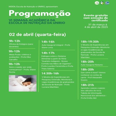 Programação VI Semana Acadêmica EN 02 de abril Programação VI Semana Acadêmica EN 02 de abril