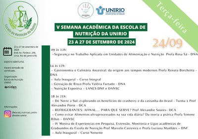 Programação - V Semana Academica da Escola de Nutrição  24/09/2024 Programação - V Semana Academica da Escola de Nutrição  24/09/2024