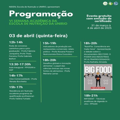 Programação VI Semana Acadêmica EN 03 de abril de 2025 Programação VI Semana Acadêmica EN 03 de abril de 2025