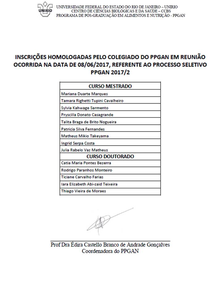 homologação 2017/2