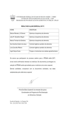 Resultado aluno especial 2017
