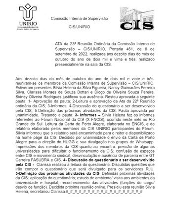 23ª Ata de Reunião da CIS