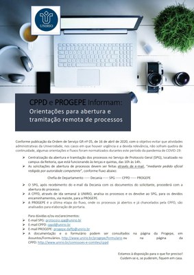 Orientações CPPD / PROGEPE para a abertura e tramitação de processos durante o período da pandemia Orientações CPPD / PROGEPE para a abertura e tramitação de processos durante o período da pandemia