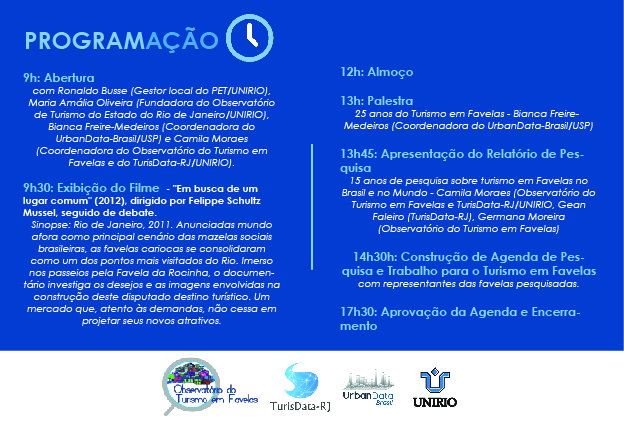 Programação I Seminário do Observatório do Turismo em Favelas
