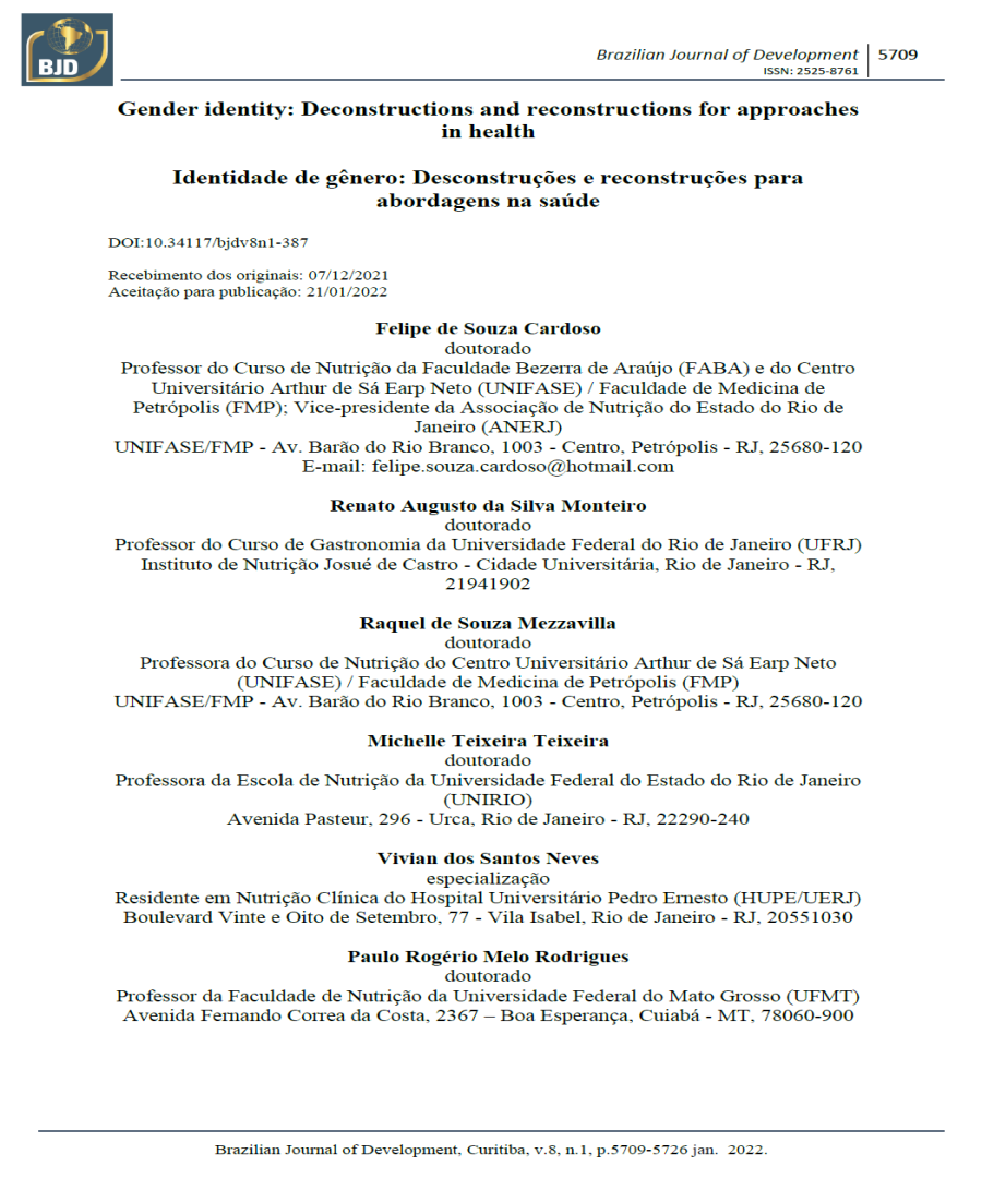 Identidade de gênero: Desconstruções e reconstruções para abordagens na saúde