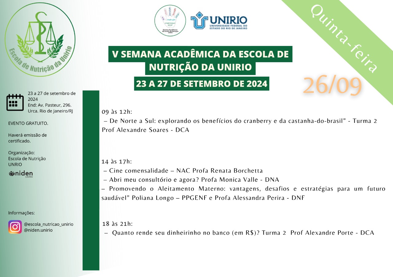 Programação - V Semana Academica da Escola de Nutrição  26/09/2024