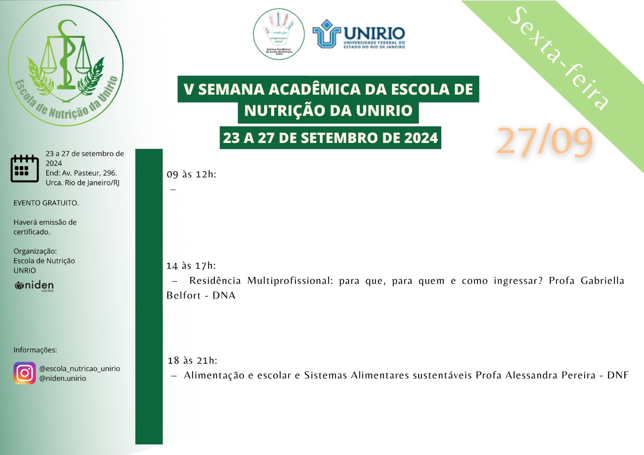 Programação - V Semana Academica da Escola de Nutrição  27/09/2024