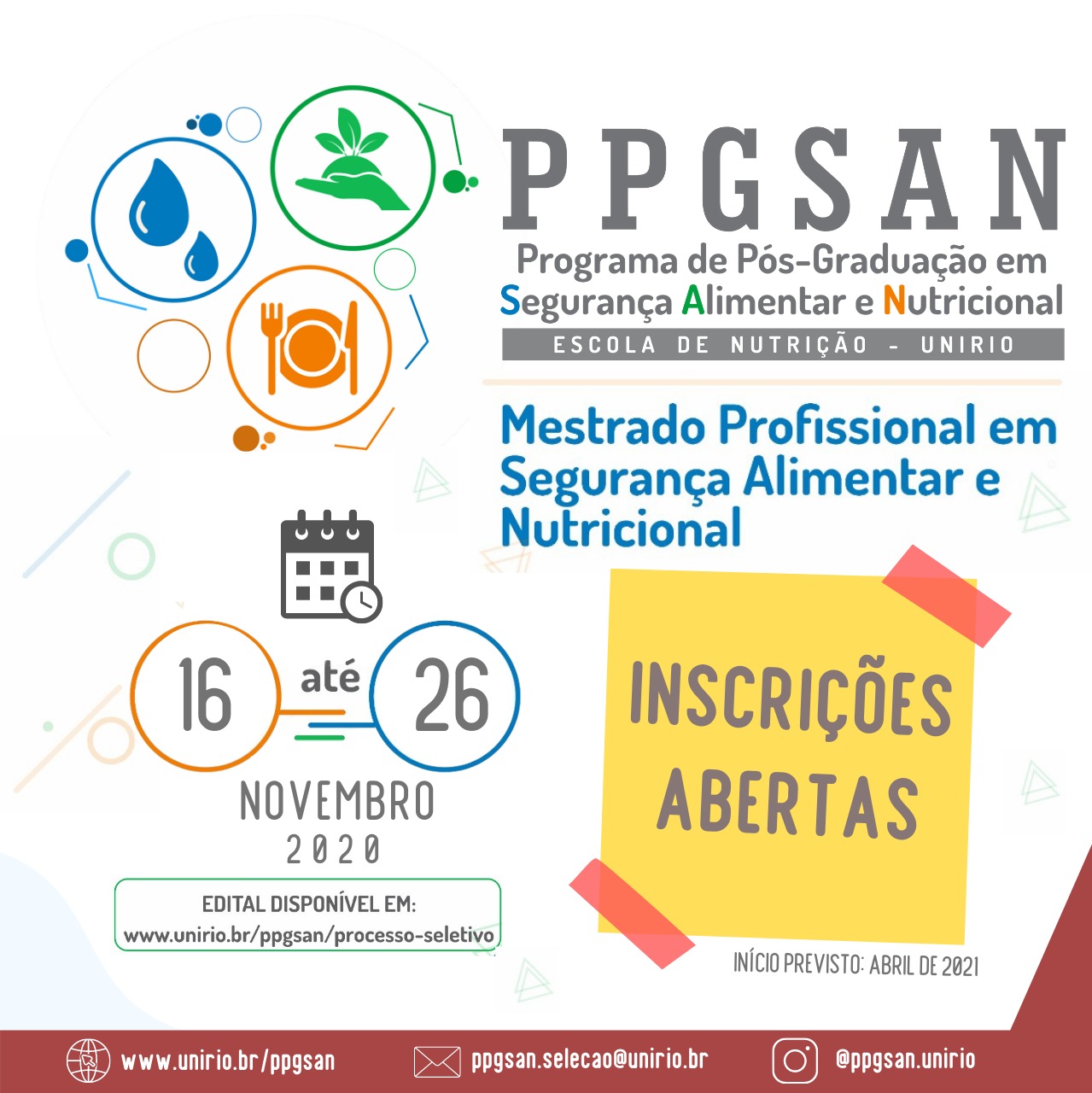 Inscrições Abertas PPGSAN - 2021