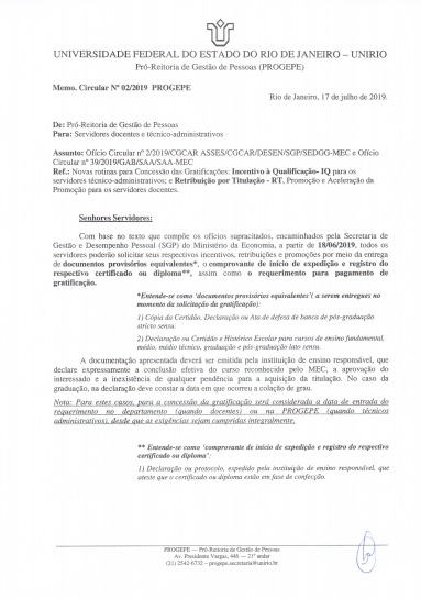 Novas rotinas para concessão das gratificações - Retribuição por Titulação, Aceleração de Promoção e Promoção Docente