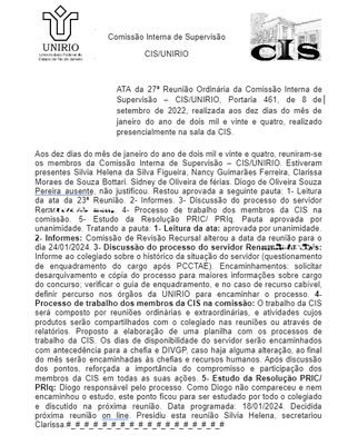 27ª Ata de Reunião da CIS
