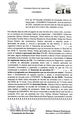 19ª Ata de reuniões CIS