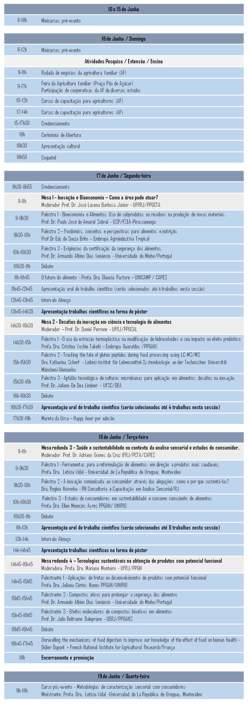 programação completa