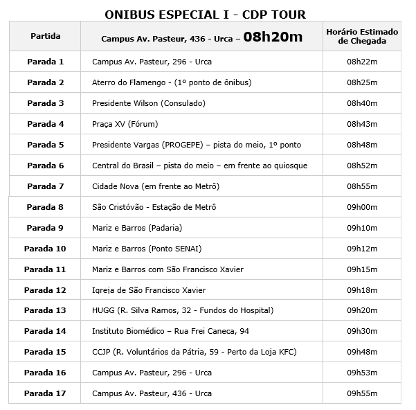 Horário Intercampi SIA A Horário Intercampi SIA A