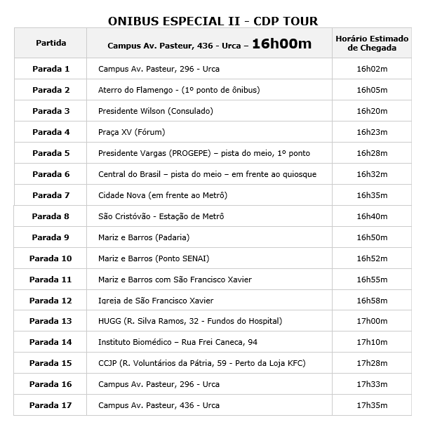Horário Intercampi SIA D Horário Intercampi SIA D