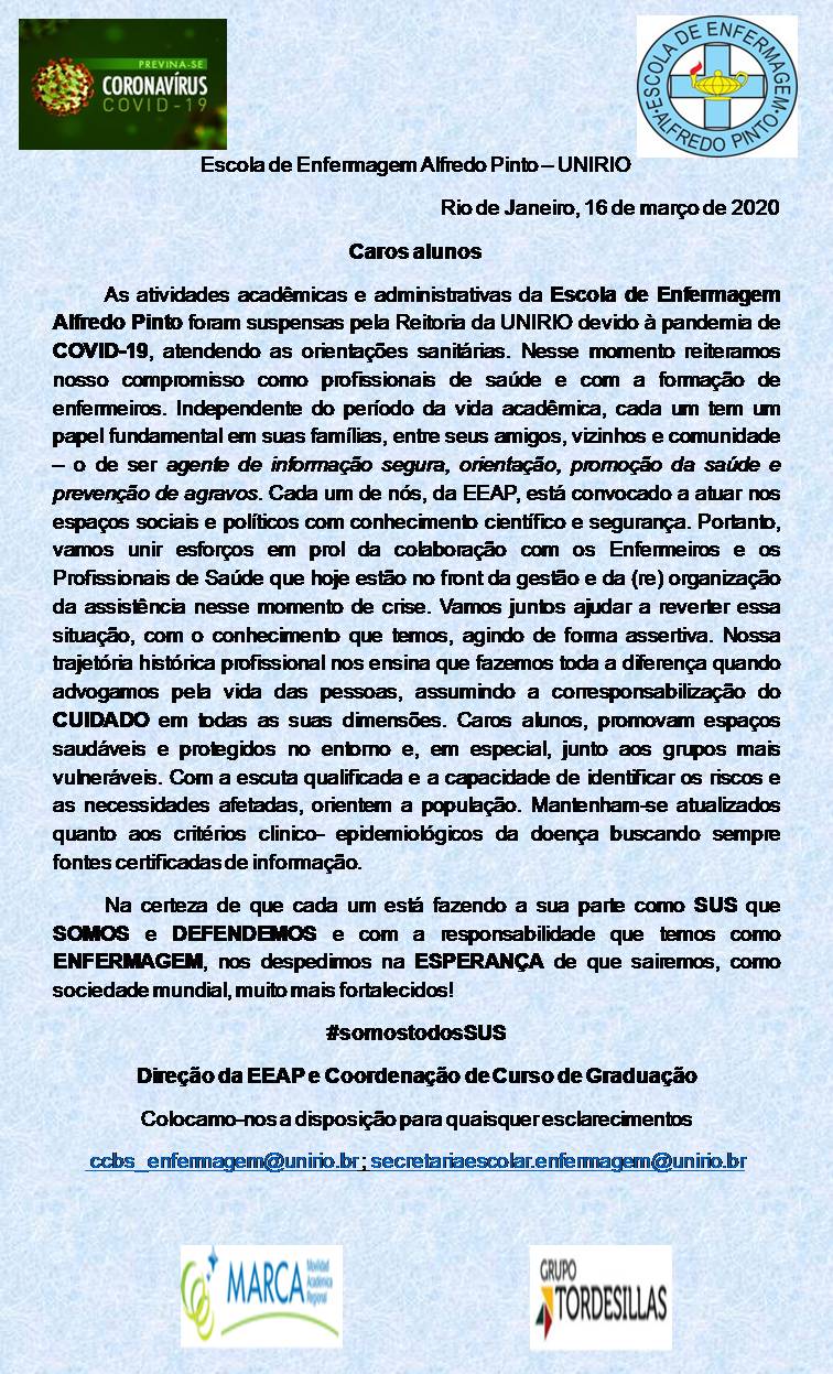 Mensagem aos Alunos - COVID -19