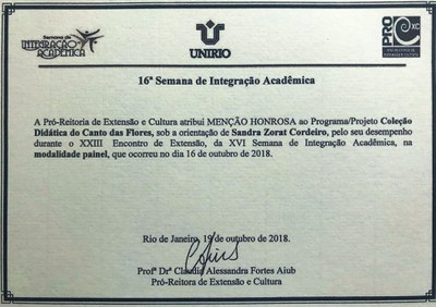 Menção honrosa - certificado