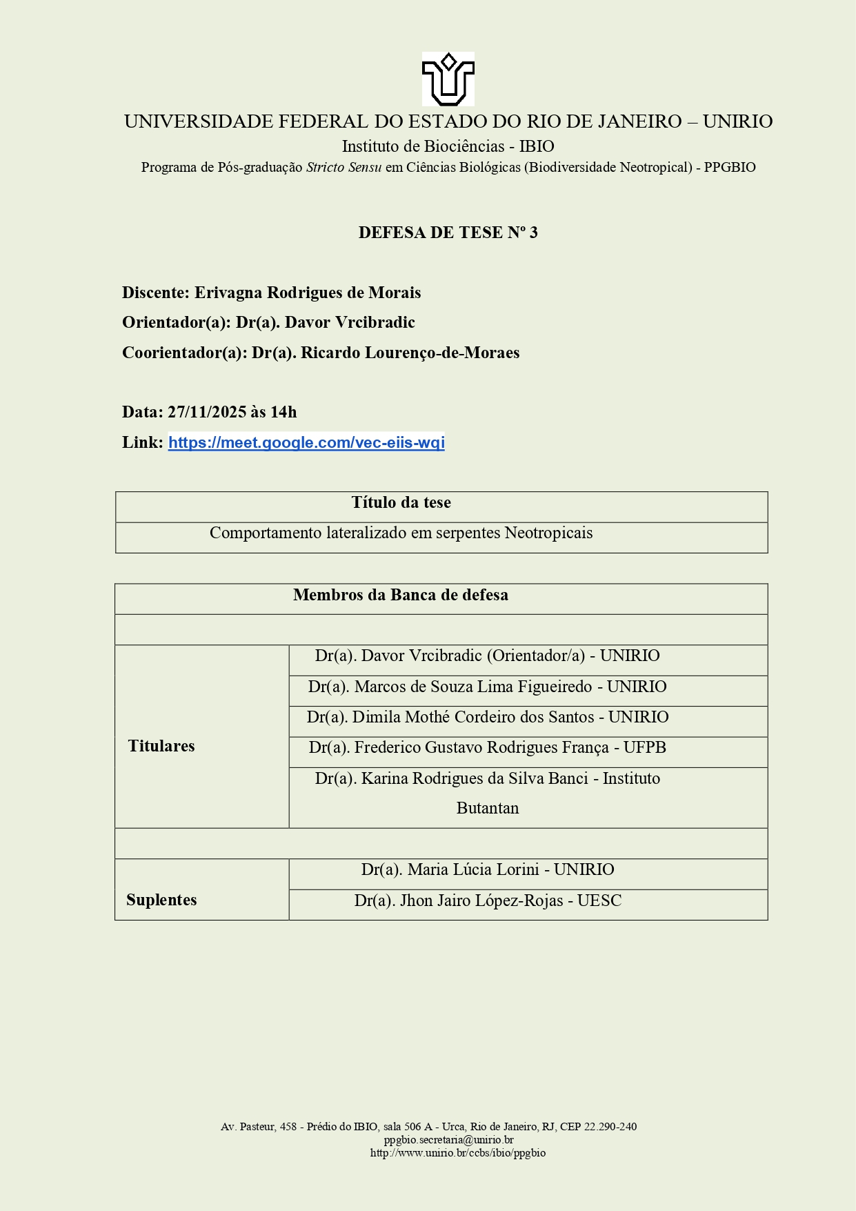 3ª defesa de doutorado - Erivagna Rodrigues de Morais