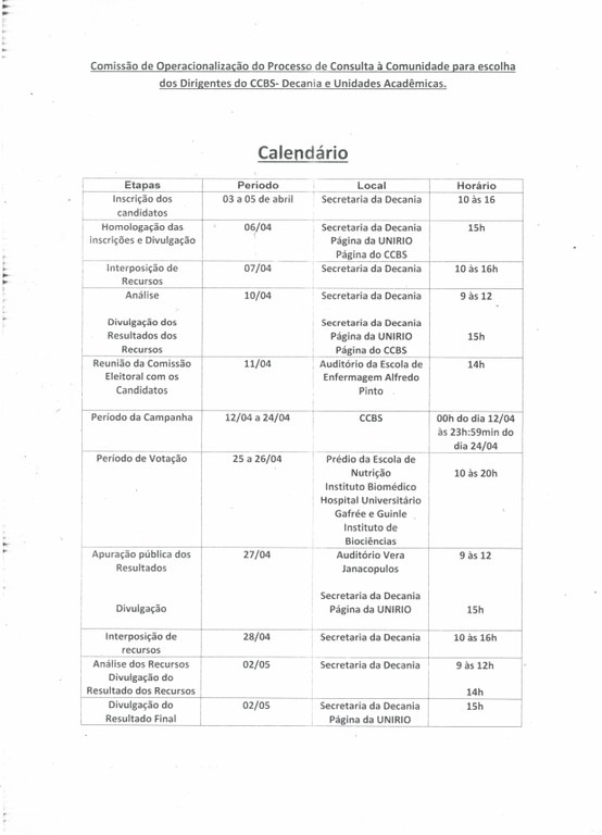 Calendário processo eleitoral 2017