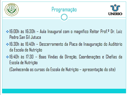 PROGRAMAÇÃO INAUGURAÇÃO AUDITÓRIO