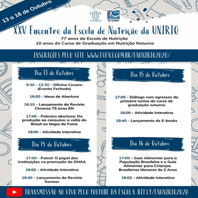 XXV Encontro de Nutrição da Unirio- programação