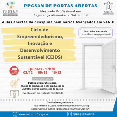 Evento PPGSAN de Portas Abertas Dia 02, 09 e 16/12/2021 às 17h30