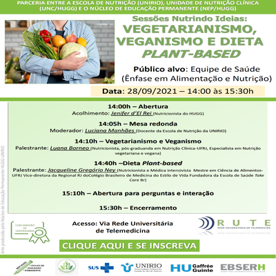 Evento Vegetarianismo, Veganismo e Dieta Plant-Based Dia 28/09/21 às 14:00h