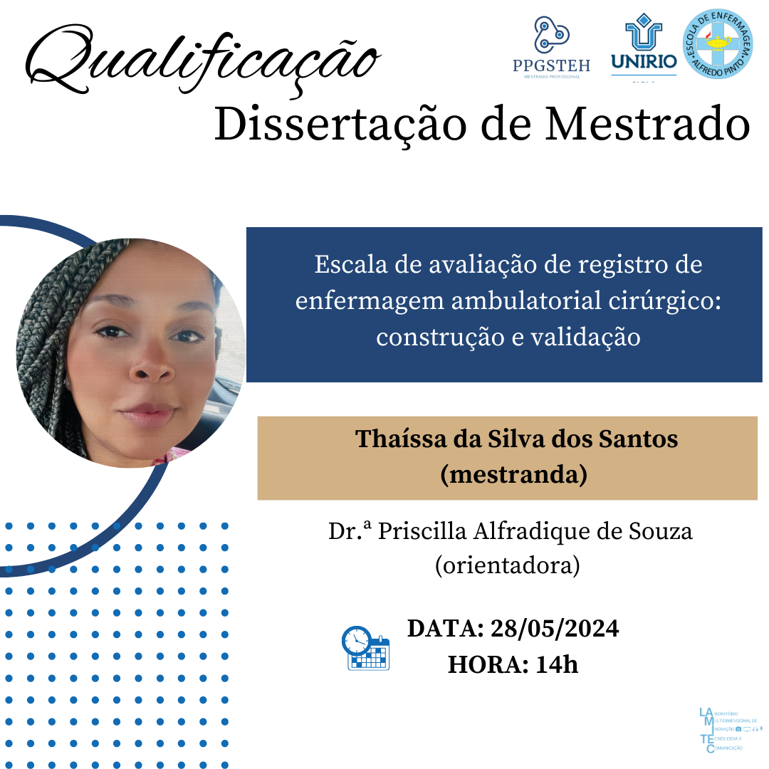 Exame de qualificação da mestranda Thaíssa da Silva dos Santos