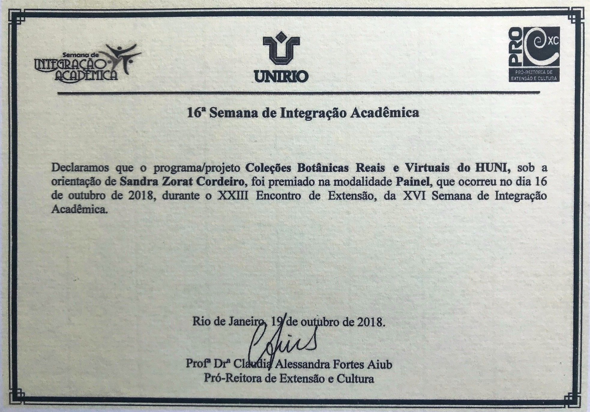 Melhor painel SIA 2018 - certificado