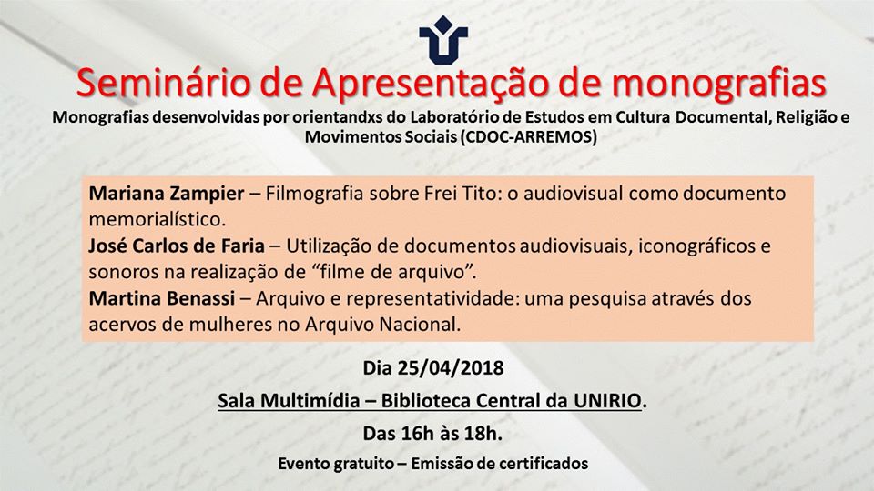 Seminário de Apresentação de Monografias