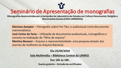 Seminário de Apresentação de Monografias