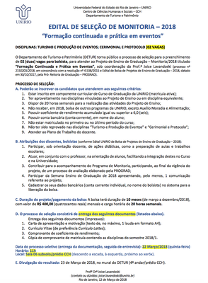 Edital de Monitoria 2018 - Profª Joice Lavandoski
