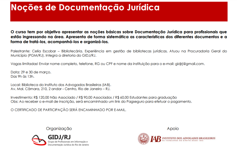 CURSO DE NOÇÕES DE DOCUMENTAÇÃO JURÍDICA