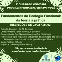 Curso de Verão do Programa Ibio Sempre com você: Fundamentos da Ecologia Funcional: da teoria à prática.