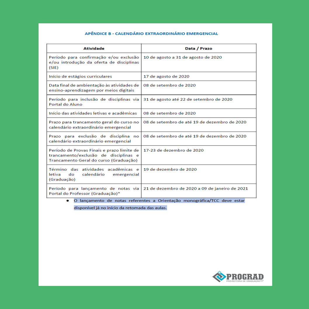 Cronograma emergencial