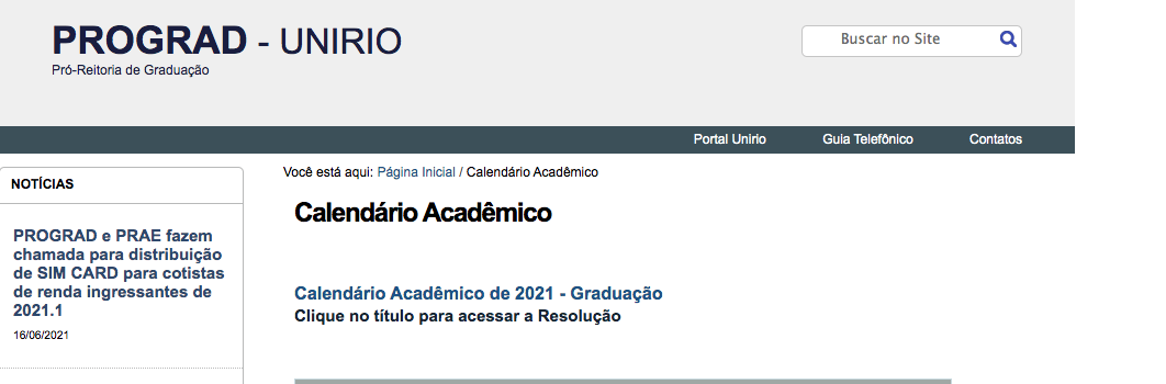 Calendário Acadêmico UNIRIO 2021