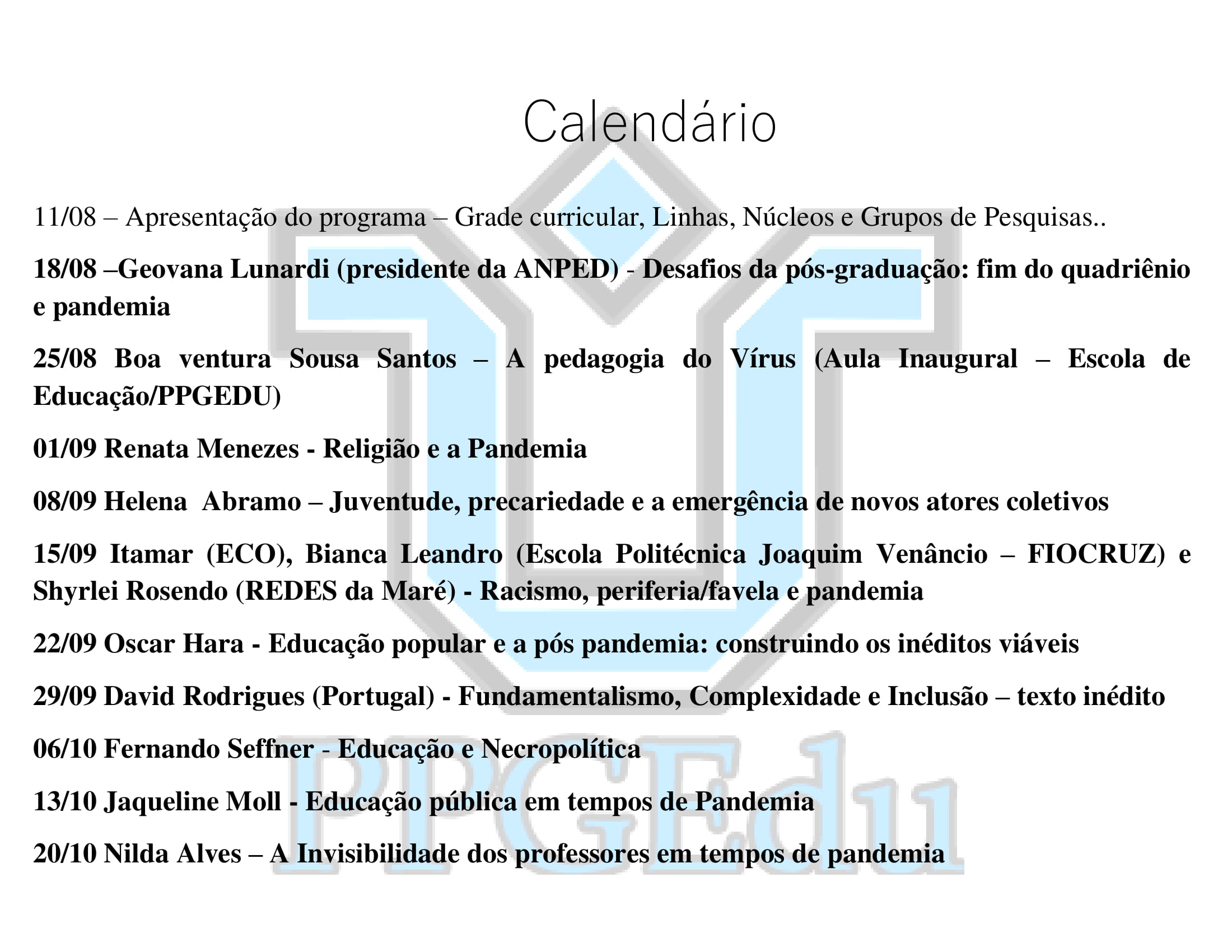 Calendario Curso