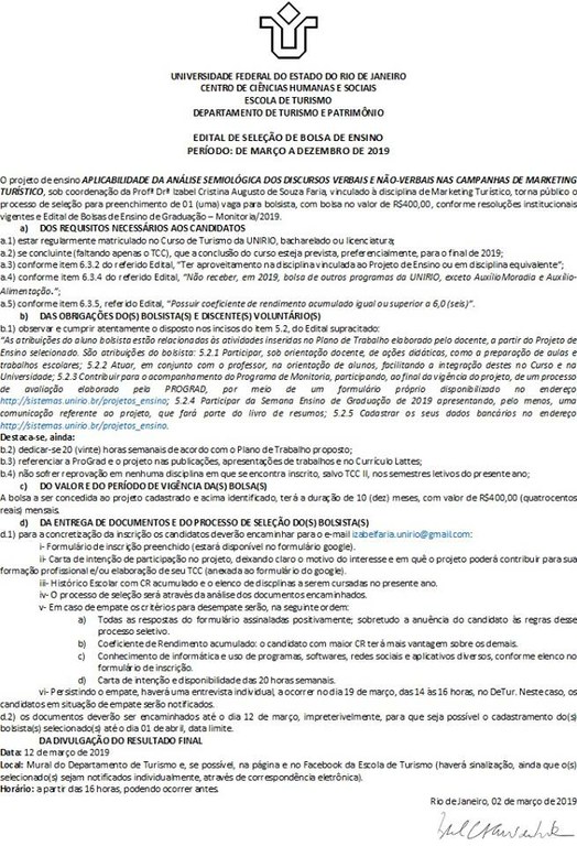 Edital Bolsa de Ensino Izabel