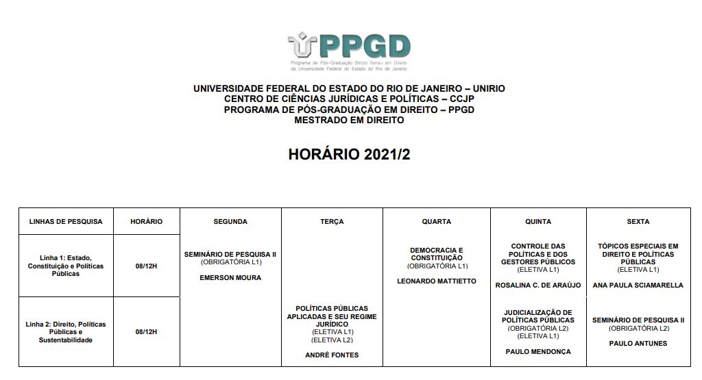 Horário 2021/2