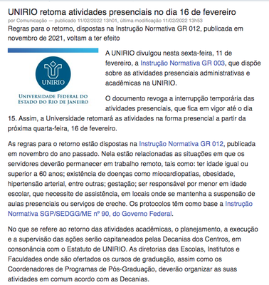 Retorno Presencial 16 fevereiro