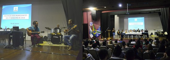 Apresentação cultural (à esquerda) e mesa da sessão do turno da manhã (Fotos: Comso) Apresentação cultural (à esquerda) e mesa da sessão do turno da manhã (Fotos: Comso)