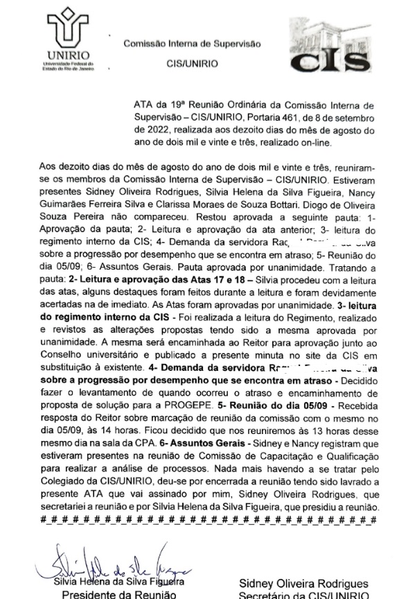 19ª Ata de reuniões CIS