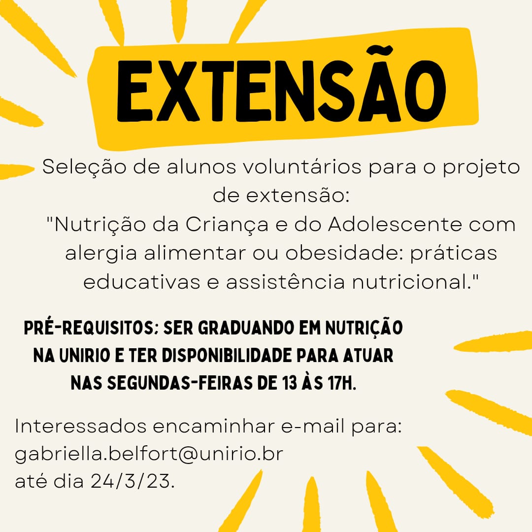 Projeto Extensão - Nutrição da Criança e do Adolescente com alergia alimentar ou obesidade