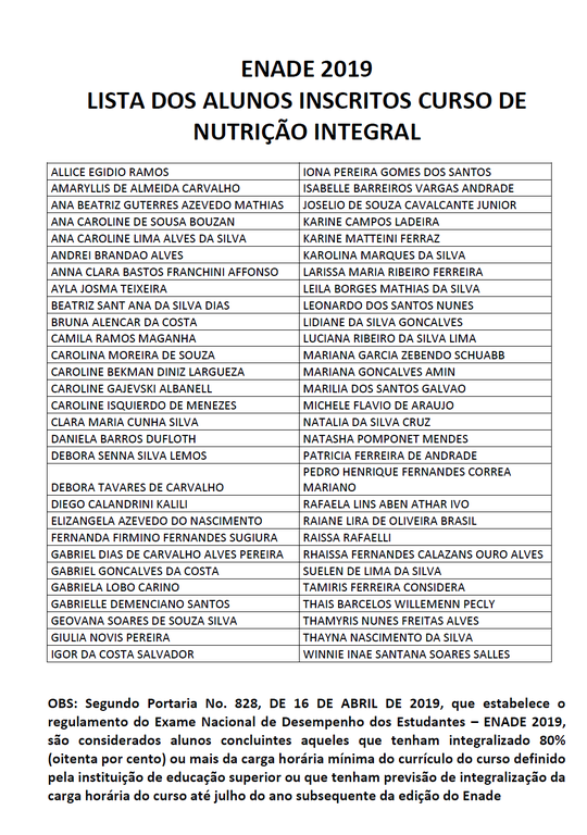 LISTA ENADE 2019 Integral