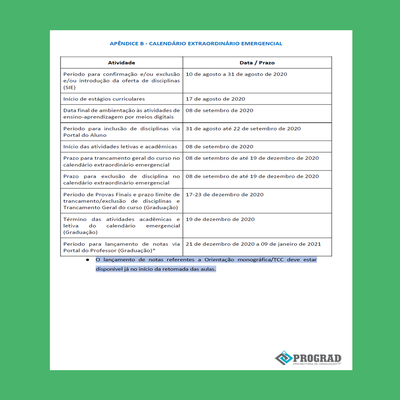 Cronograma emergencial