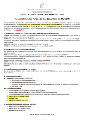 Edital Economia Solidária e Turismo de Base Comunitária em Maricá