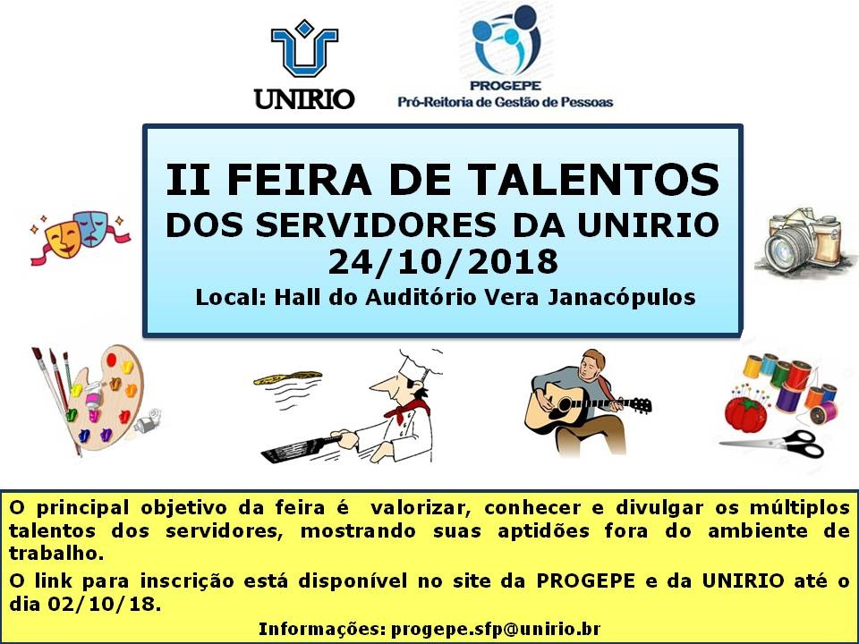 II Feira de Talentos dos Servidores da UNIRIO: inscrições prorrogadas até o dia 9 de outubro