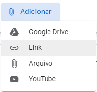 Menu adicionar com a opção Link selecionada