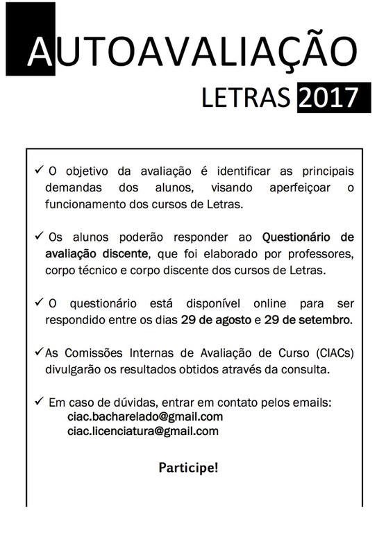 Cartaz Autoavaliação Letras 2017