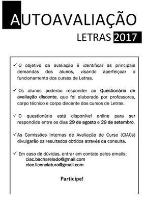 Cartaz Autoavaliação Letras 2017